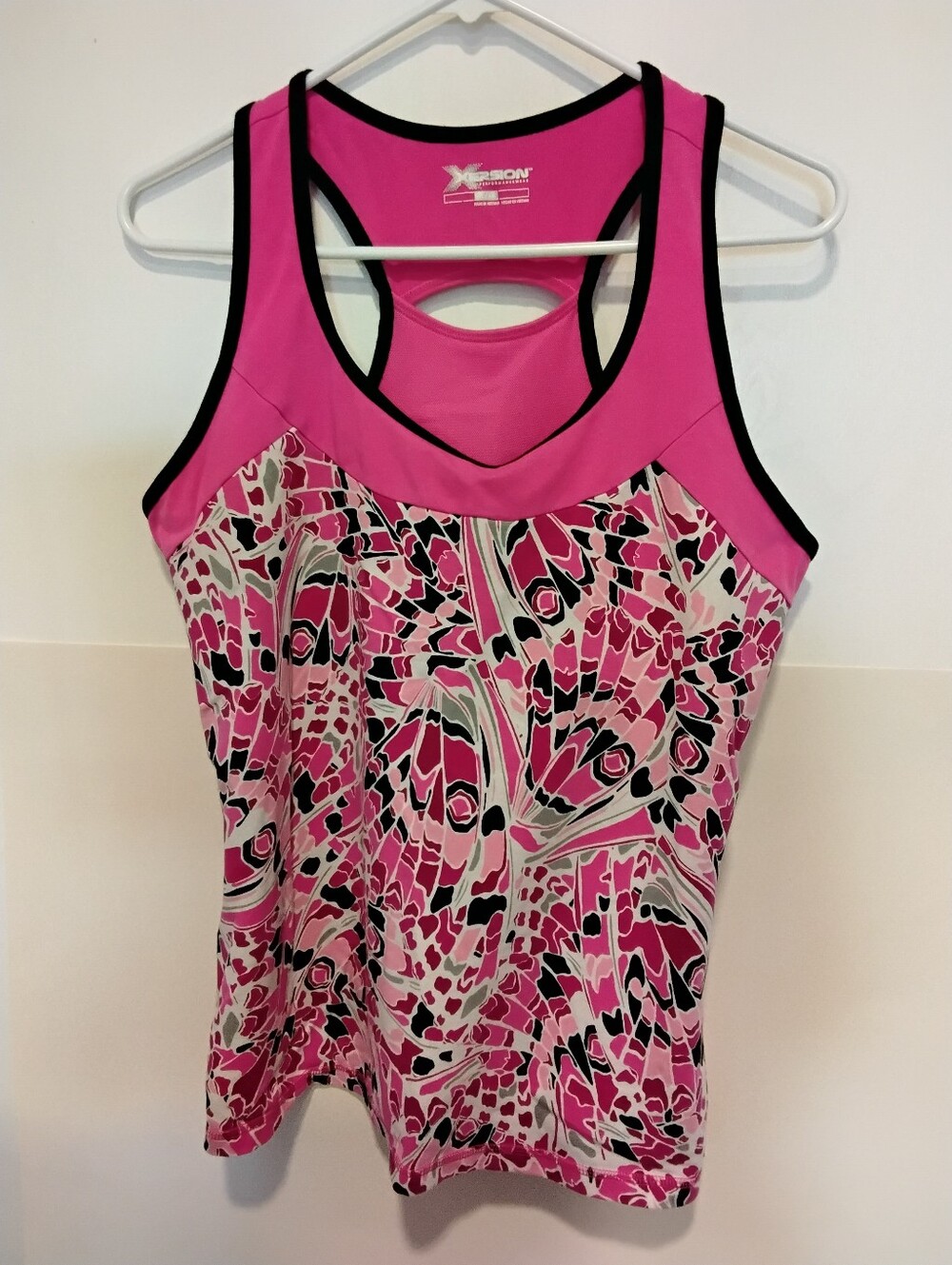 Xersion Hot Pink and Black Patterned Racerback Tank
